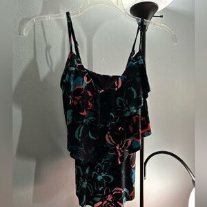 Aqua Green Tiered Tankini Top Black Floral NWT Size Small